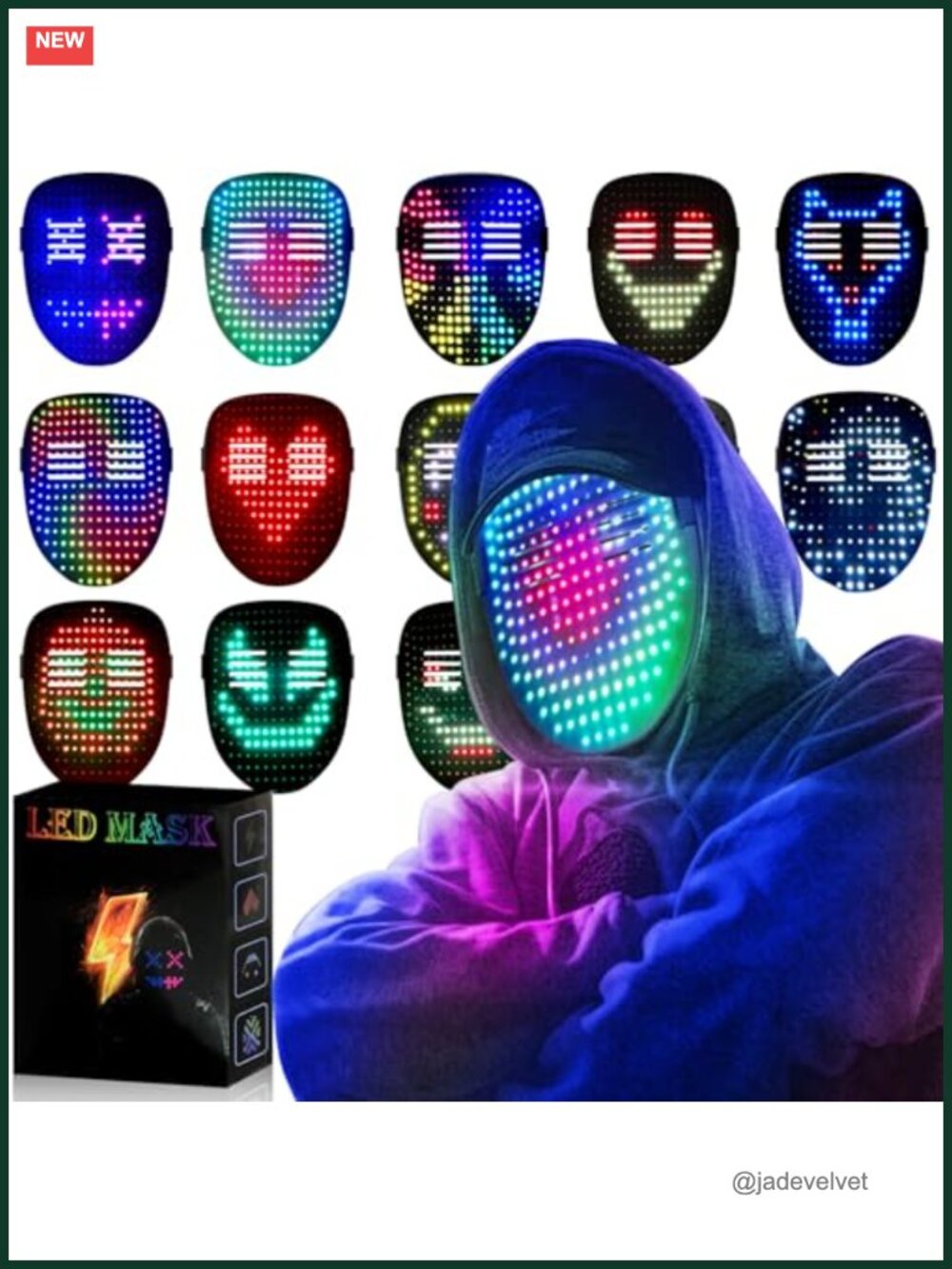 LED Light Up Mask Gesture Sensing 50 Patterns USB Rechargeable Costume